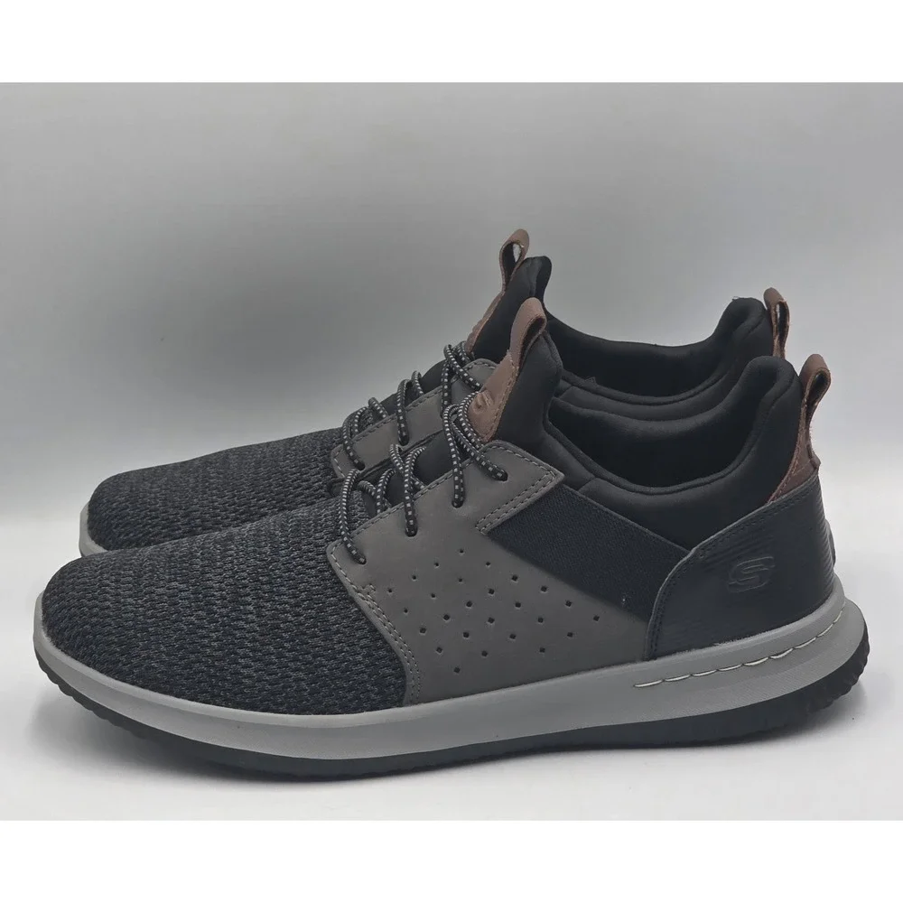 Skechers Mens Delson Camben Size 12 Slip On Sneaker Black Gray Walking Shoe